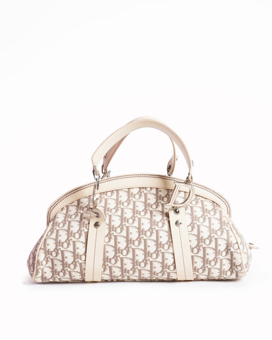 Christian Dior Diorissimo Canvas & Leather Floral Embroidered Trotter Satchel