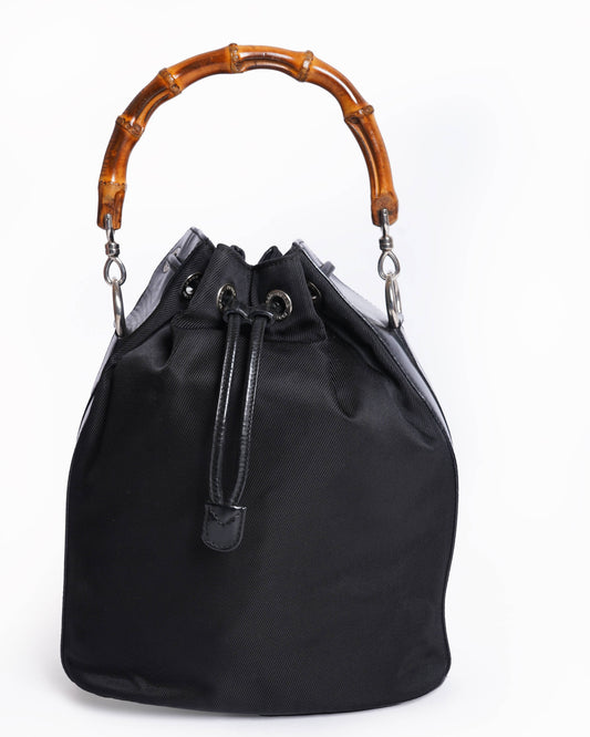 Gucci   Nylon Patent Leather Bamboo Bucket Bag