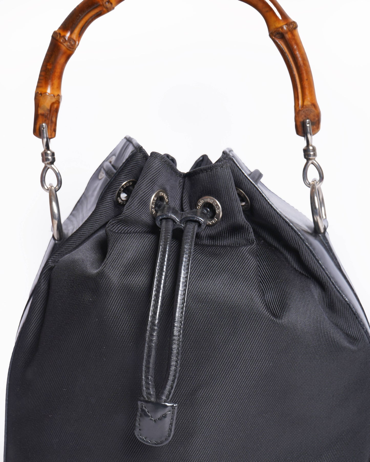 Gucci   Nylon Patent Leather Bamboo Bucket Bag