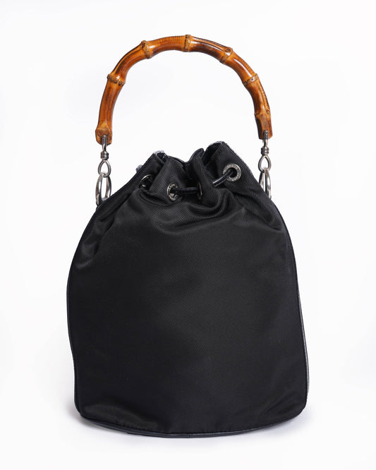 Gucci   Nylon Patent Leather Bamboo Bucket Bag
