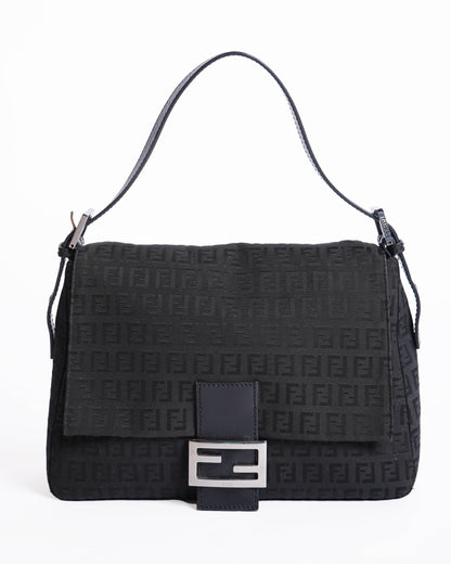 Fendi Zucchino Mama Forever Baguette Hobo Shoulder Bag In Black