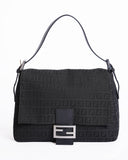 Fendi Zucchino Mama Forever Baguette Hobo Shoulder Bag In Black