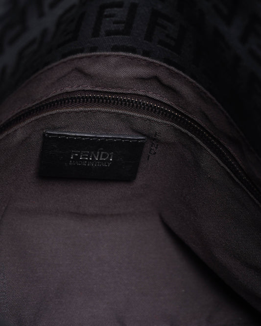 Fendi Zucchino Mama Forever Baguette Hobo Shoulder Bag In Black
