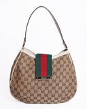 Gucci Beige/Brown GG Canvas And Leather Medium New Ladies Web Hobo