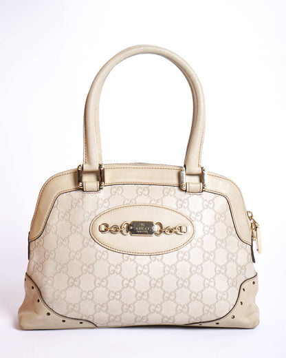 Gucci Off White Guccissima Leather Large Punch Satchel