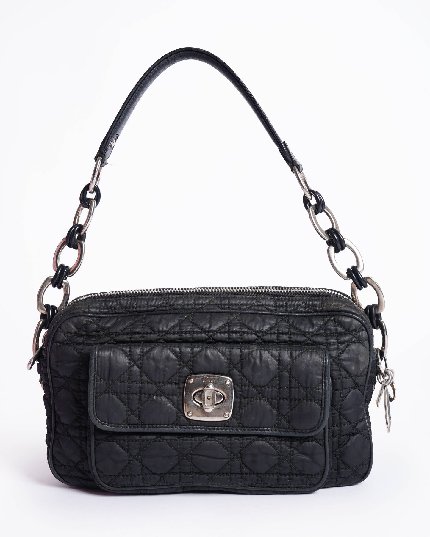 Christian Dior cannage chaining nylon shoulder bag