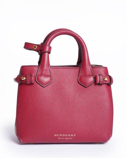 Burberry magenta leather ho  check canvas baby banner tote