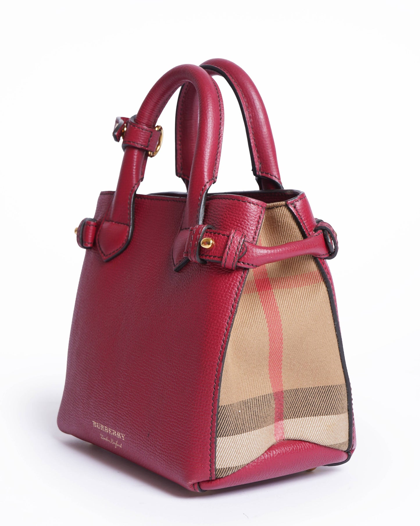 Burberry magenta leather ho  check canvas baby banner tote
