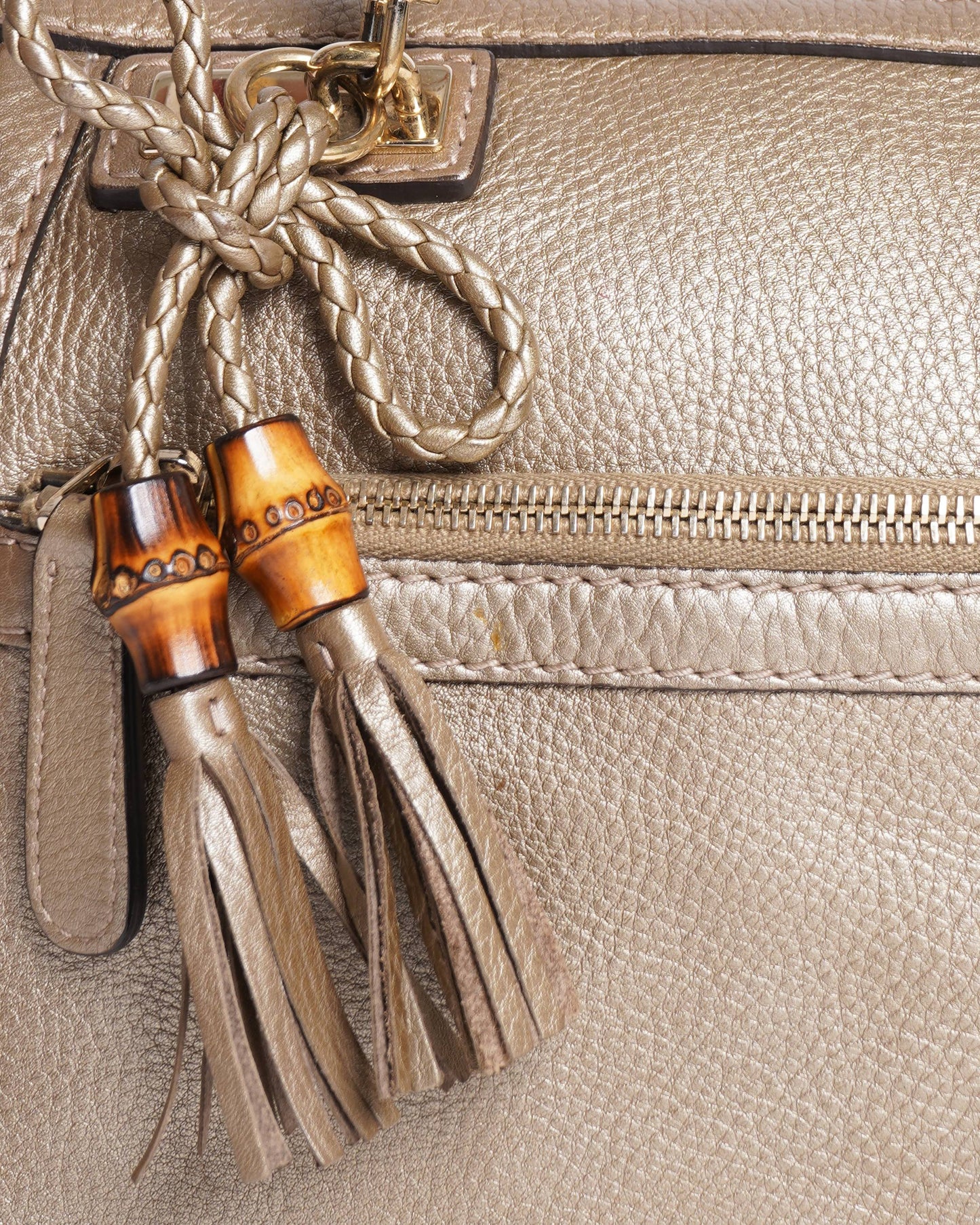 Gucci Gold Pebbled Leather Bella Top Handle Bag
