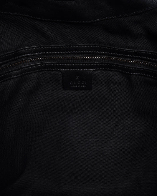 Gucci black brocade suede and leather stirup hobo bag