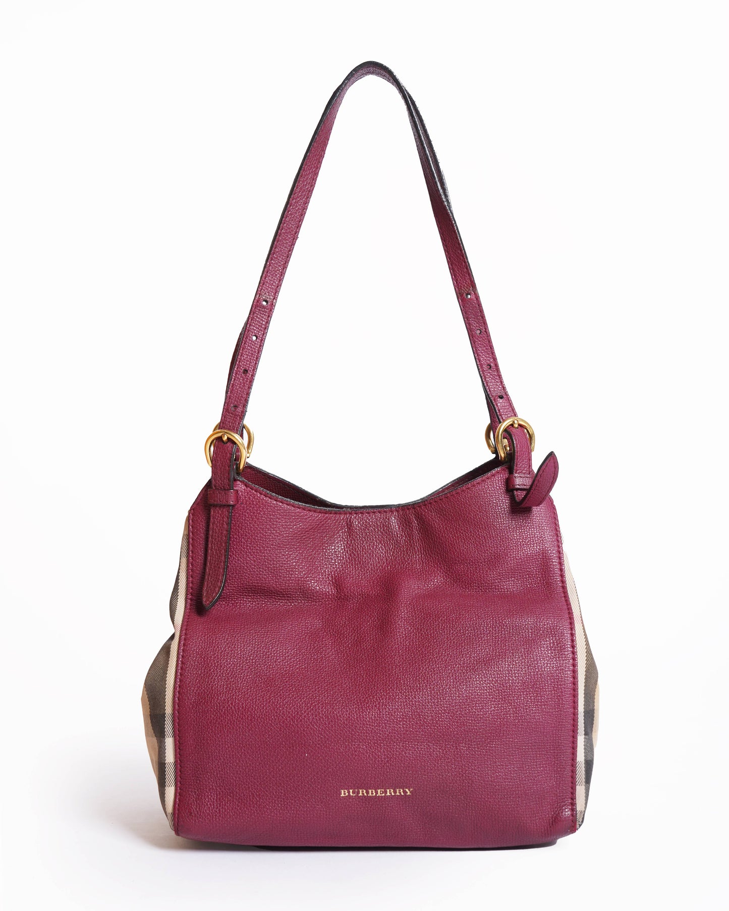 Burberry Ho  Check Derby Leather Small Canterbury Tote Bag