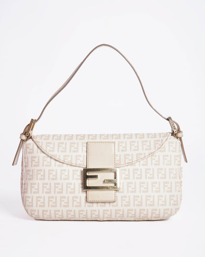 Fendi Zucchino Canvas Mamma Baguette Shoulder Bag Beige