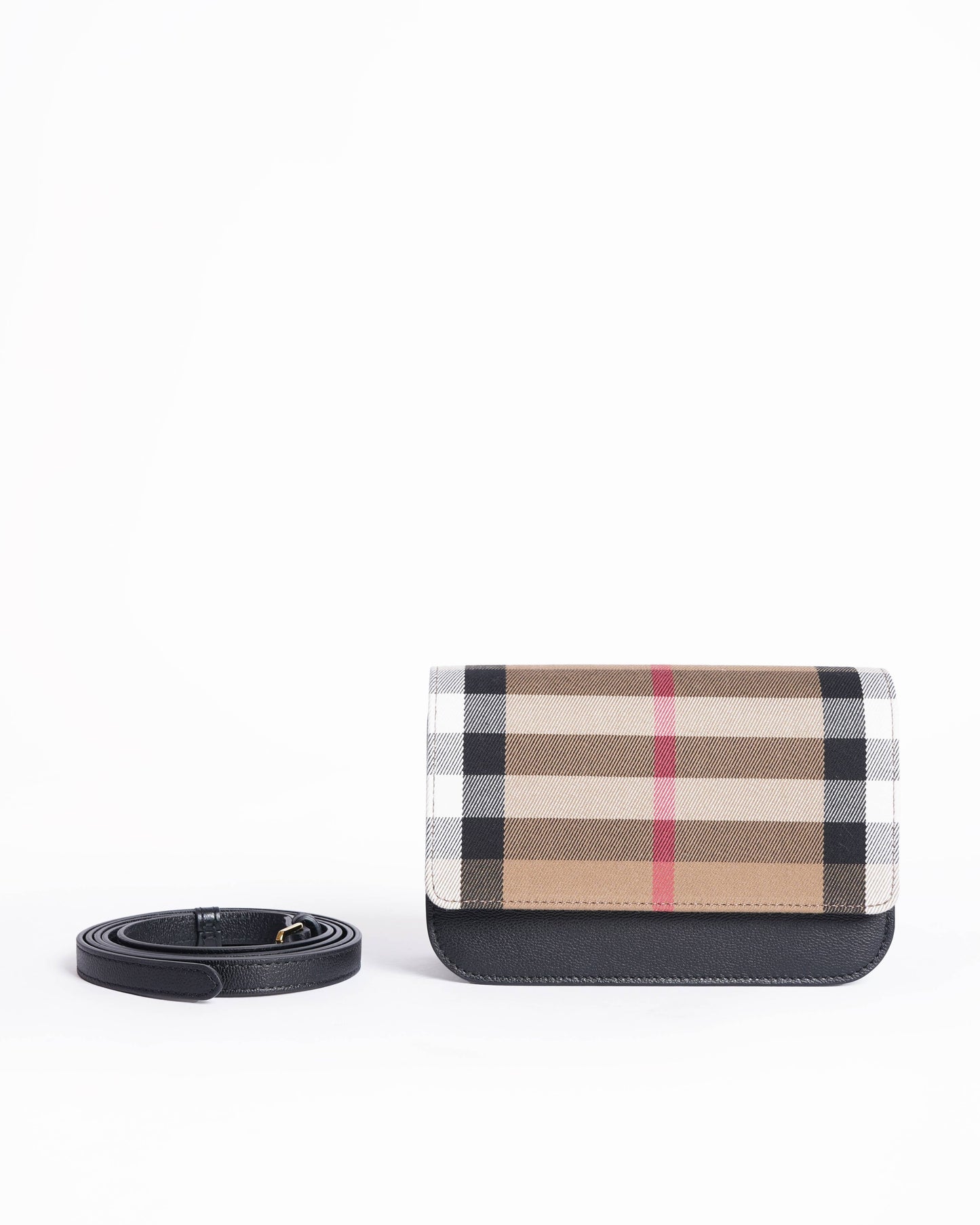 New Burberry  Ho  Check Black Leather Gold-Plated Madison Crossbody Bag