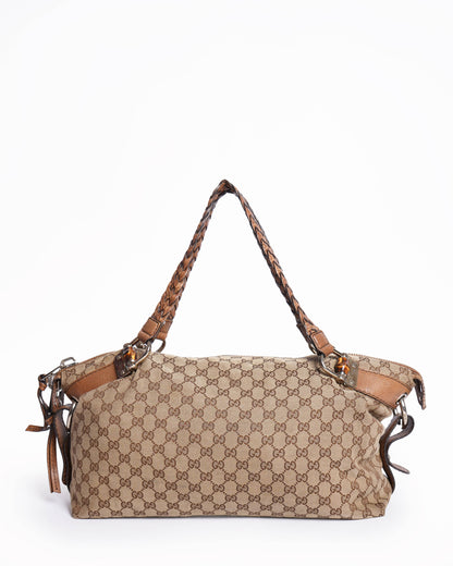 Gucci Beige GG Canvas and Leather Medium Bamboo Bar Shoulder Bag