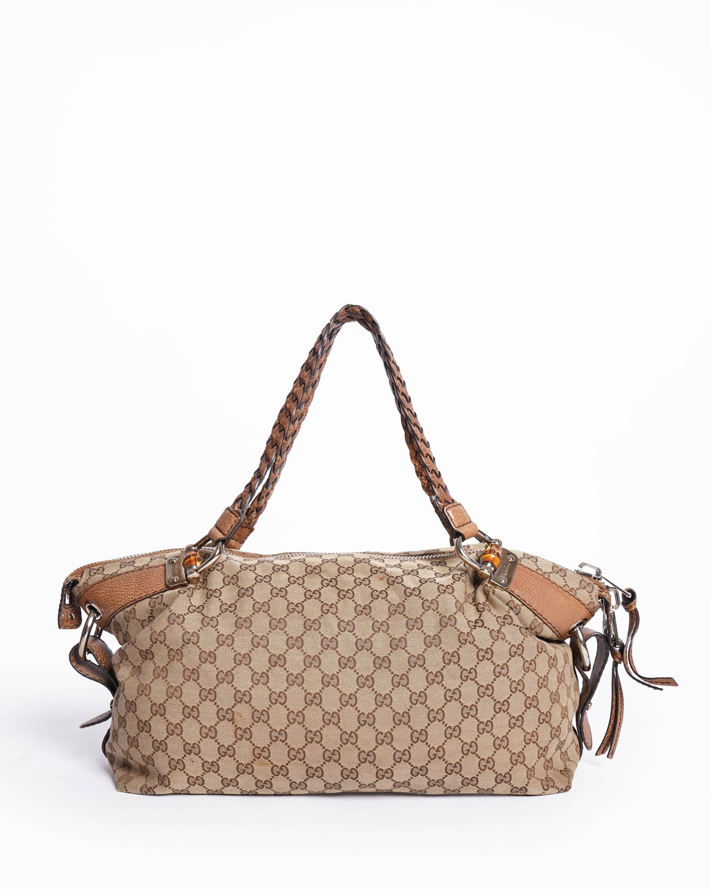 Gucci Beige GG Canvas and Leather Medium Bamboo Bar Shoulder Bag