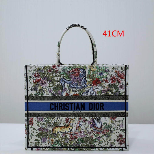 DIR1286 Book Tote green WHITE blue BIG size 41.5cm 36.5cm Embroidery