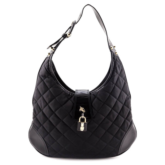 Burberry Black Quilted Nylon Brook Hobo Bag