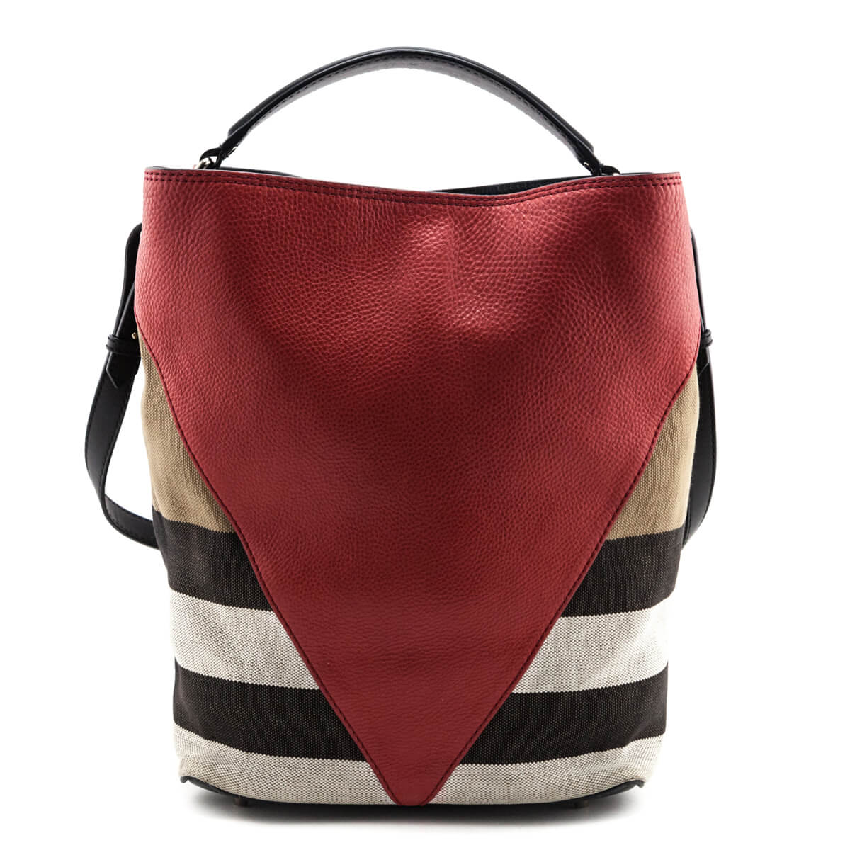 Burberry Check Canvas & Red Chevron Calfskin Susanna Medium Hobo Bag