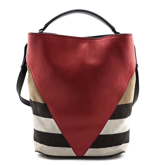 Burberry Check Canvas & Red Chevron Calfskin Susanna Medium Hobo Bag
