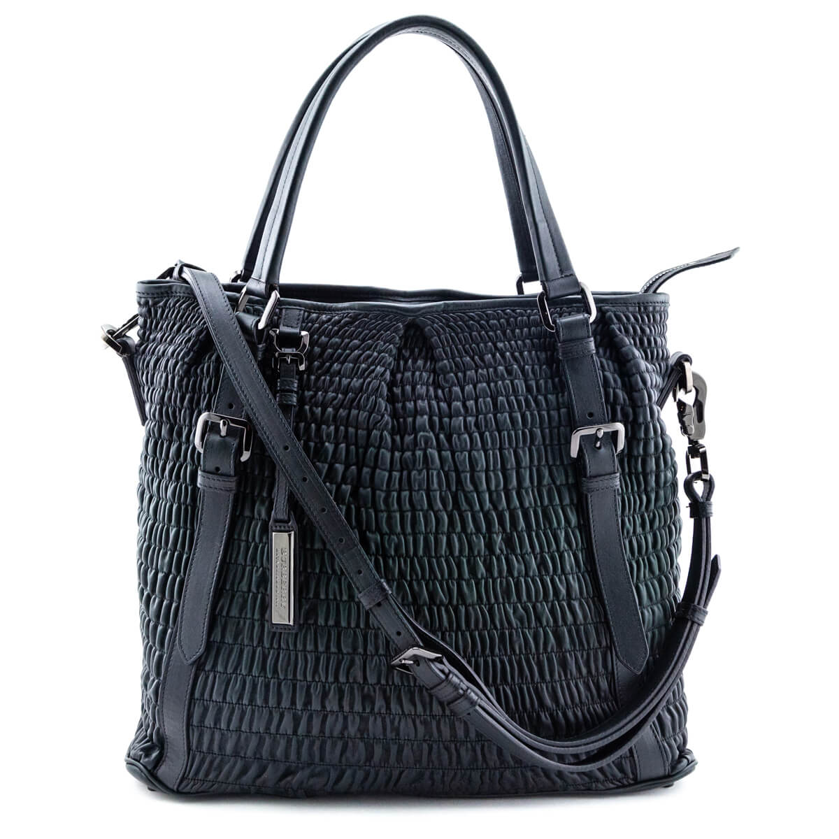 Burberry Dark Green Ruched Leather Large Lowry Satchel