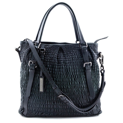 Burberry Dark Green Ruched Leather Large Lowry Satchel