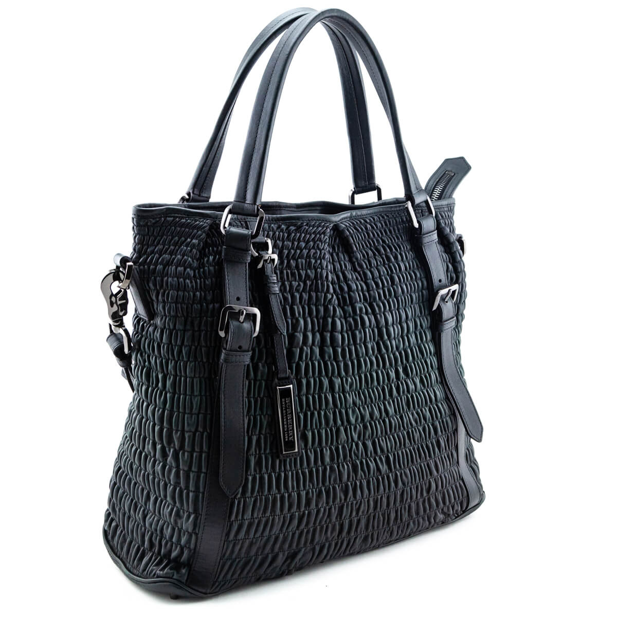 Burberry Dark Green Ruched Leather Large Lowry Satchel