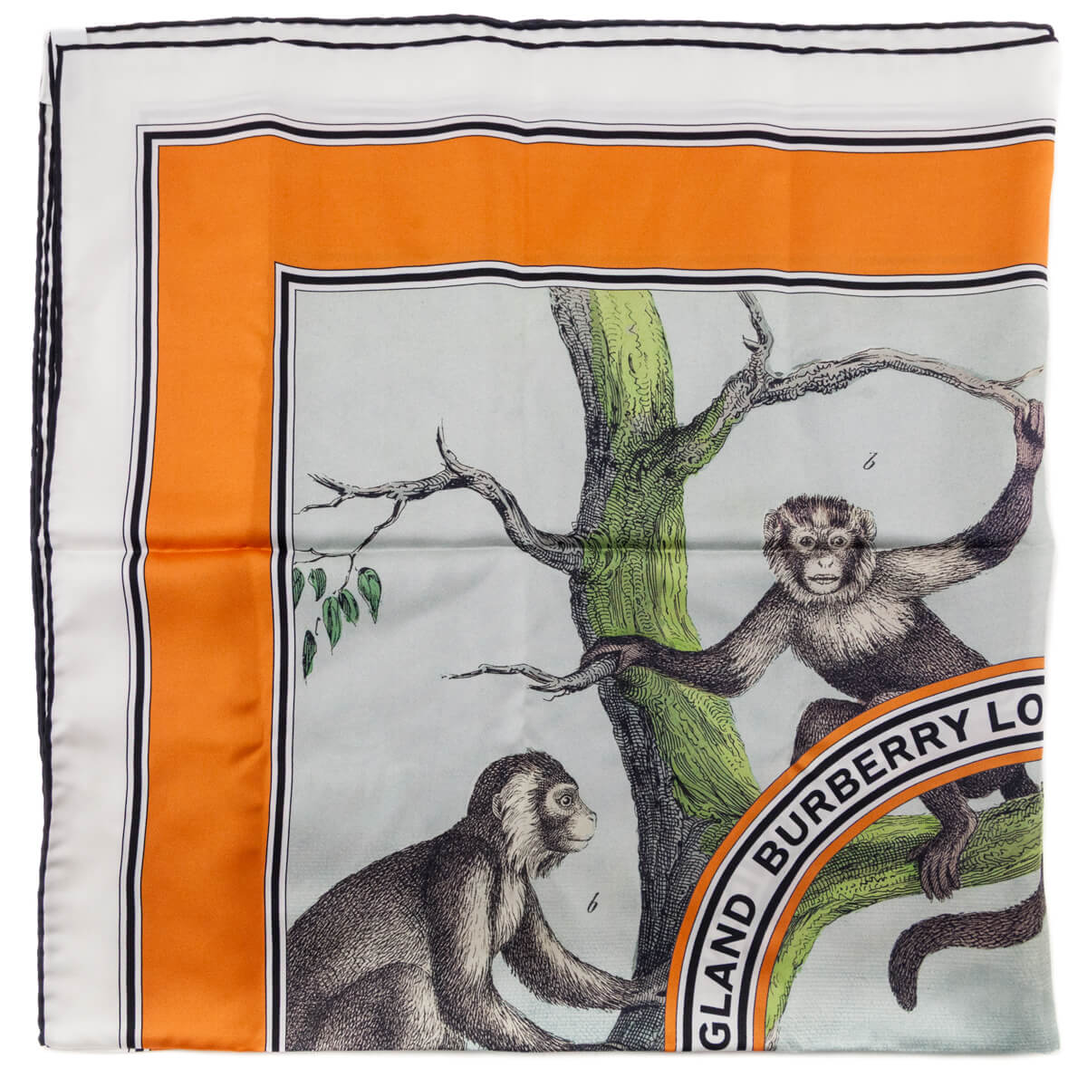 Burberry London Orange Monkey Print Silk Scarf