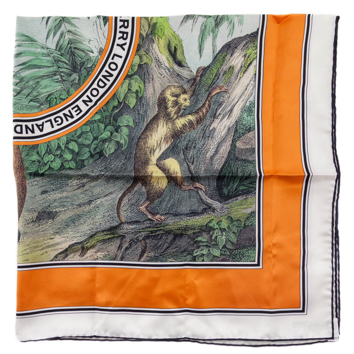 Burberry London Orange Monkey Print Silk Scarf