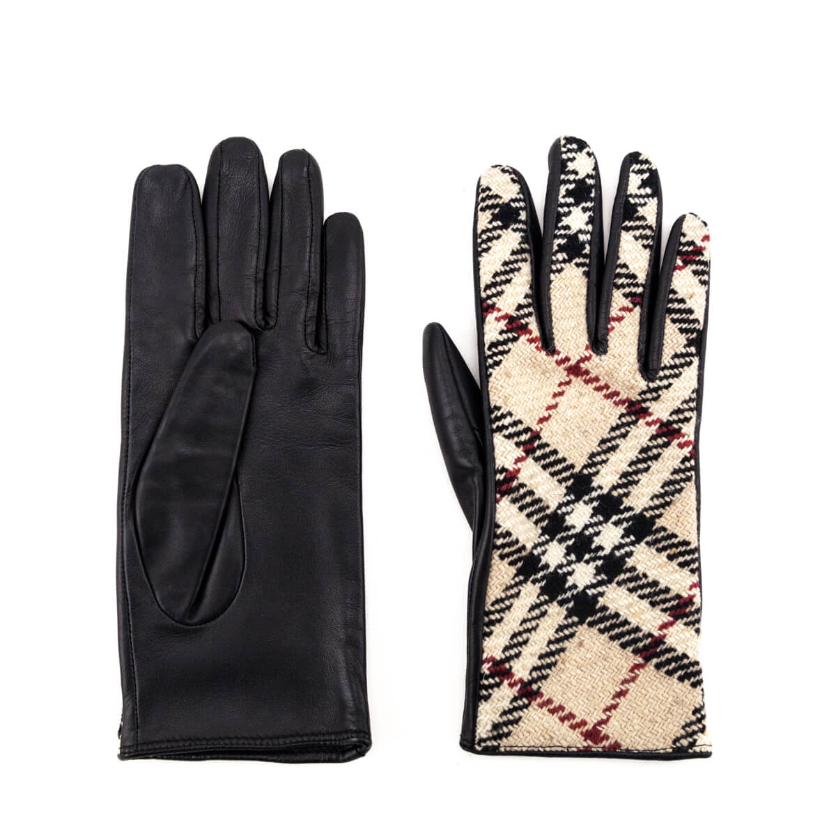 Burberry London Wool & Leather Check Gloves