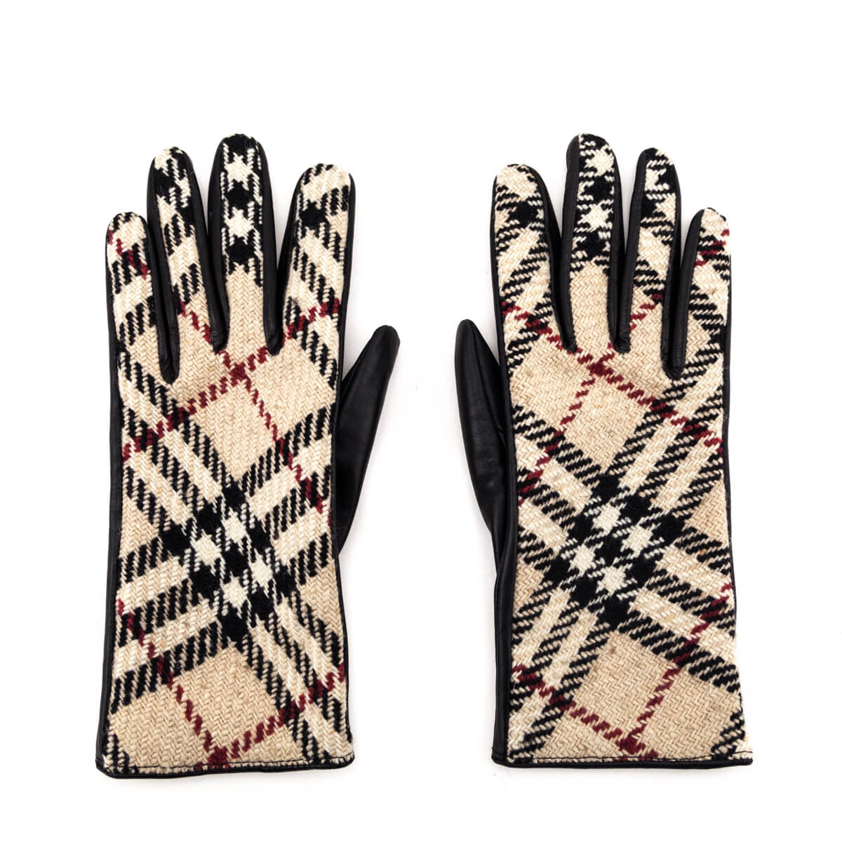 Burberry London Wool & Leather Check Gloves