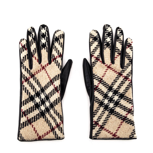 Burberry London Wool & Leather Check Gloves