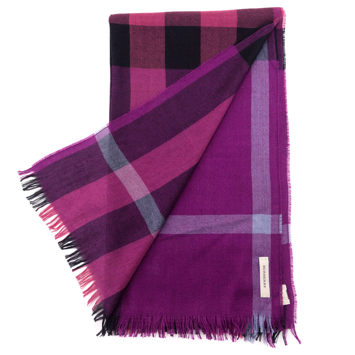 Burberry Magenta Silk & Cashmere Check Scarf