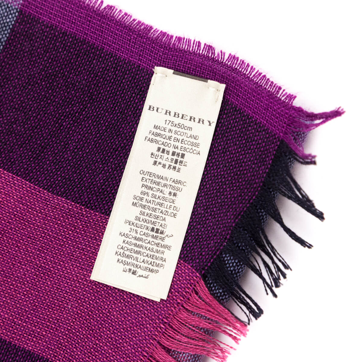 Burberry Magenta Silk & Cashmere Check Scarf