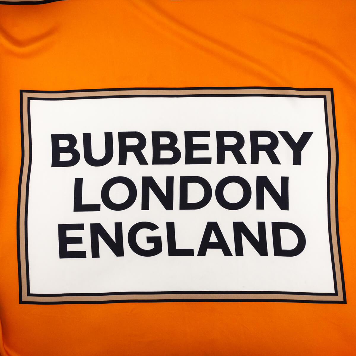 Burberry Orange Silk London England Logo Scarf