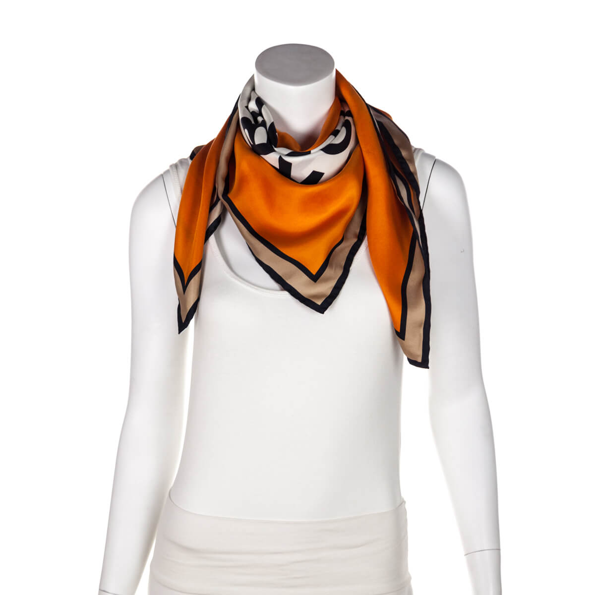 Burberry Orange Silk London England Logo Scarf