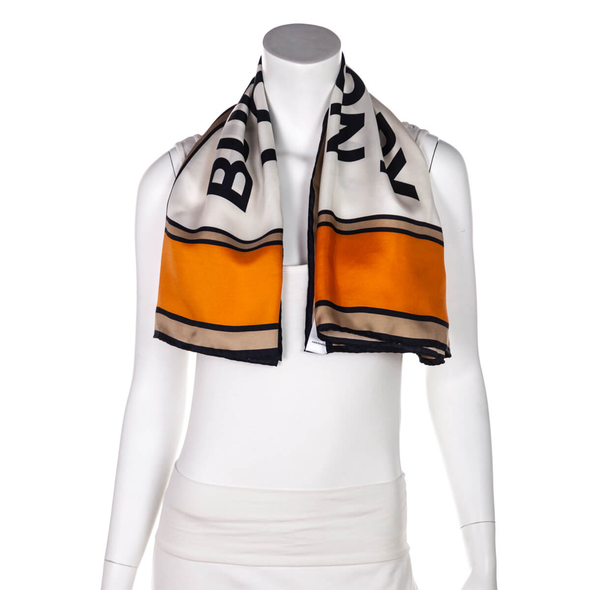 Burberry Orange Silk London England Logo Scarf