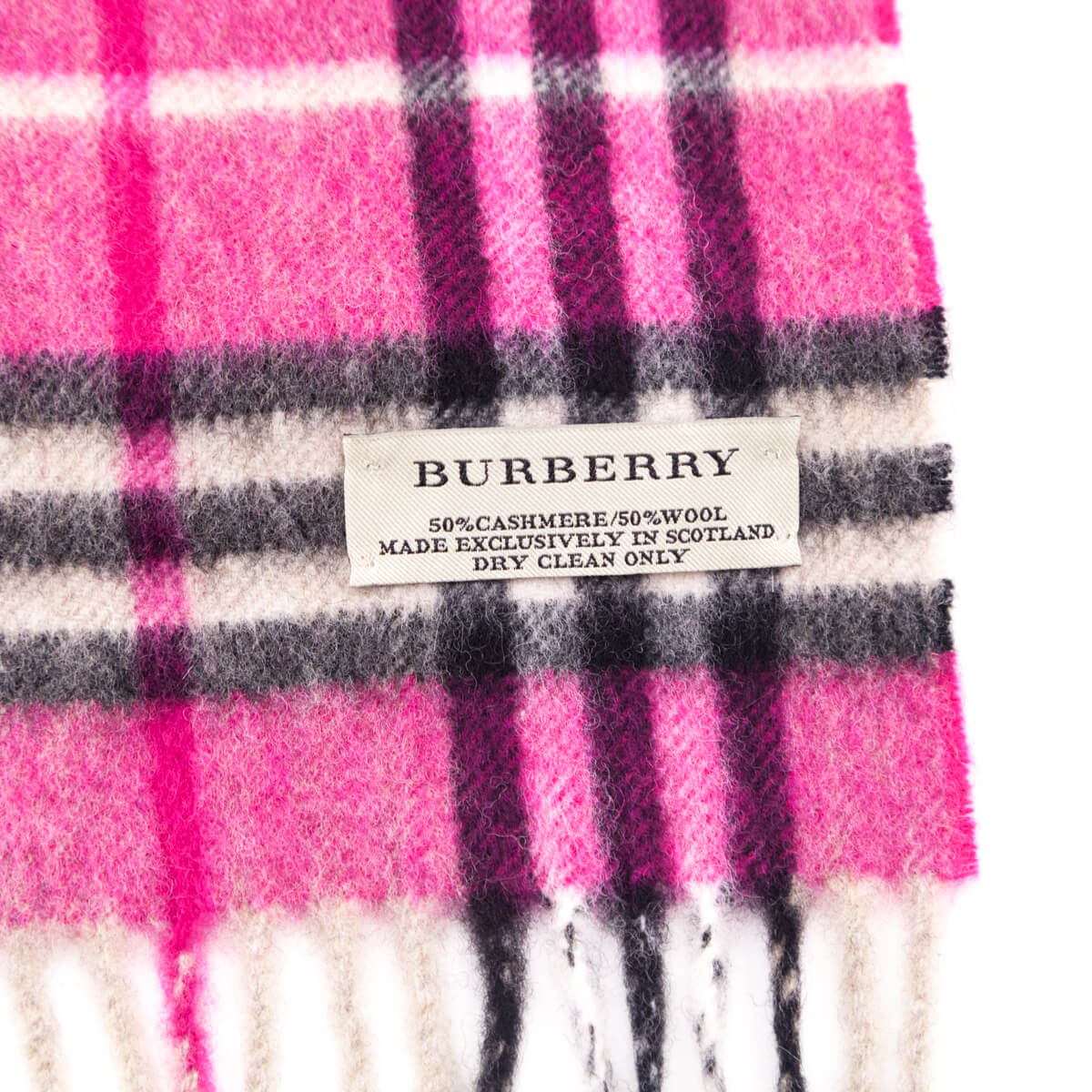 Burberry Pink Cashmere & Wool Check Scarf