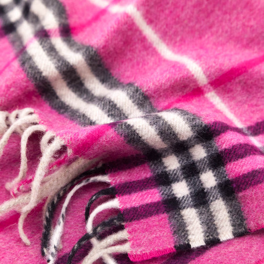 Burberry Pink Cashmere & Wool Check Scarf
