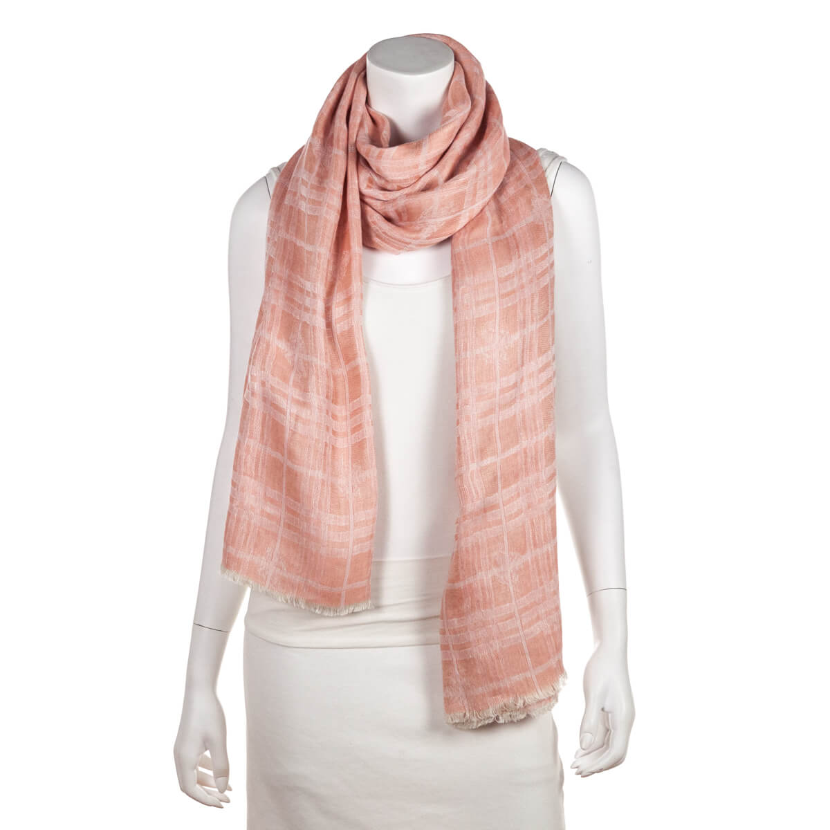 Burberry Pink Linen Blend Check Oblong Scarf