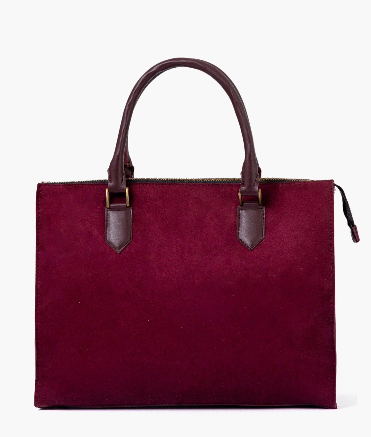 Burgundy suede workplace handbag
