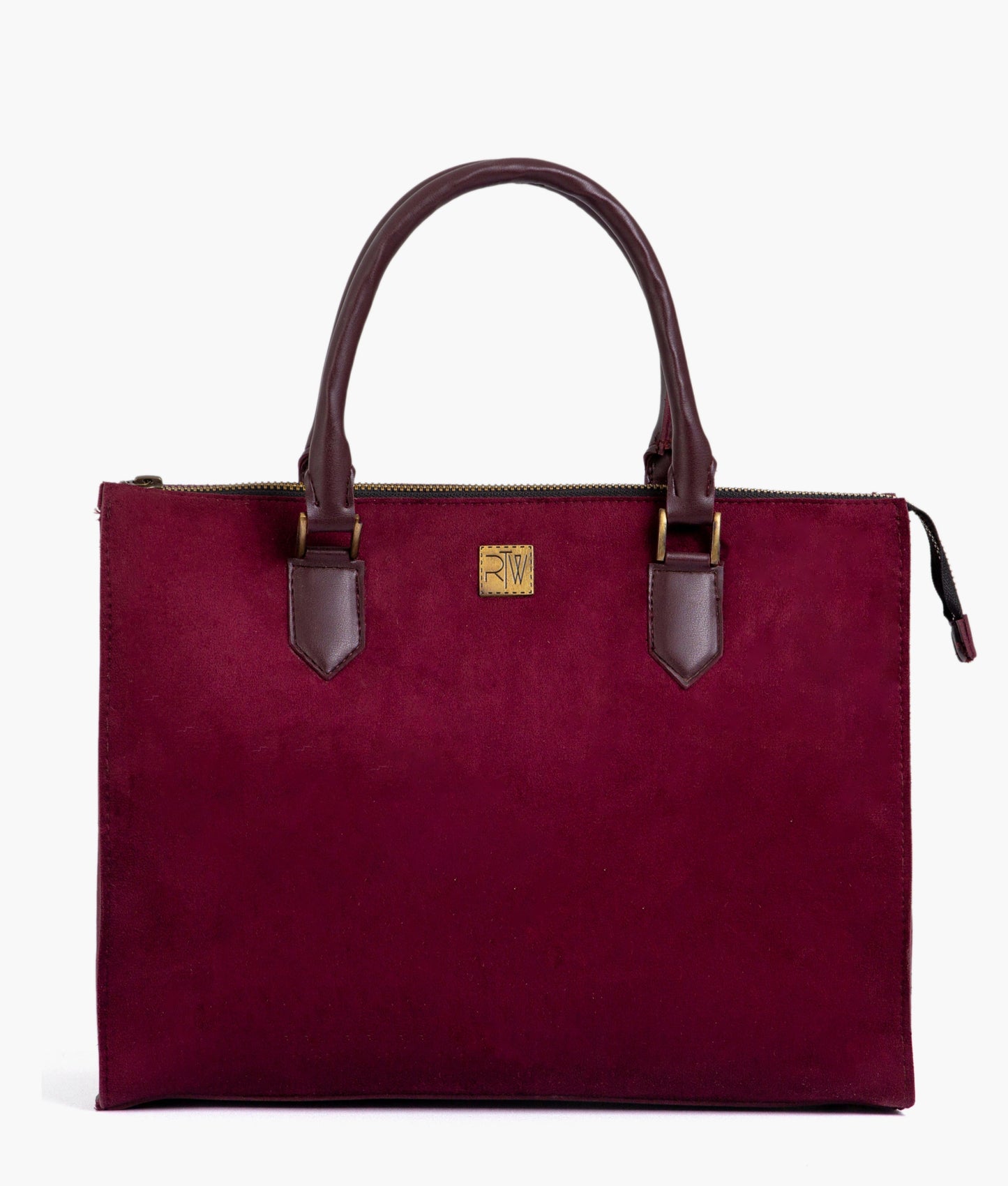 Burgundy suede workplace handbag