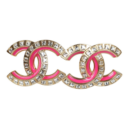 Chanel Crystal CC Stud Earrings Pink Gold Metal/Enamel Hardware