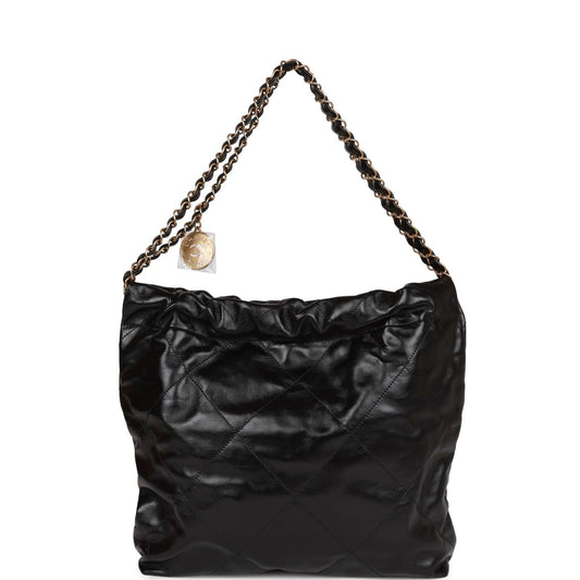 Chanel Small 22 Bag Black Lambskin Antique Gold Hardware