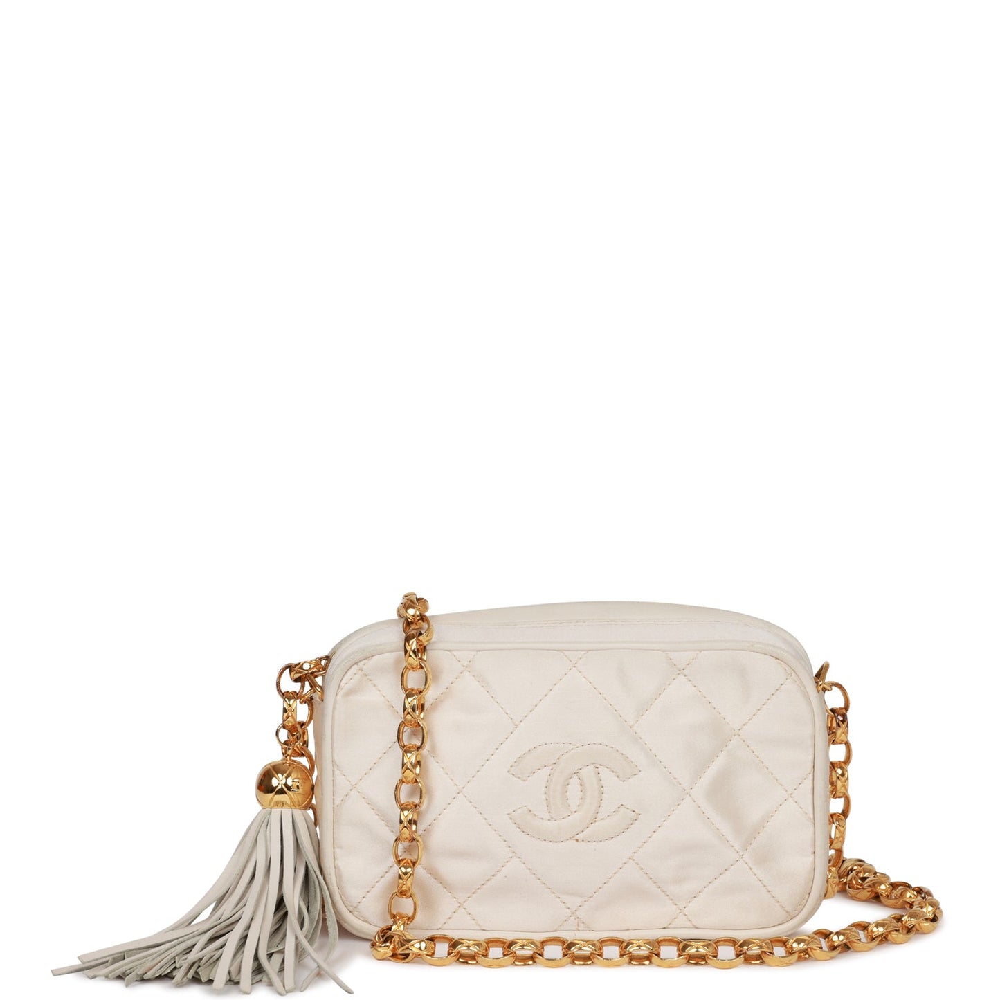 Chanel Mini Camera Bag Beige Satin Gold Hardware
