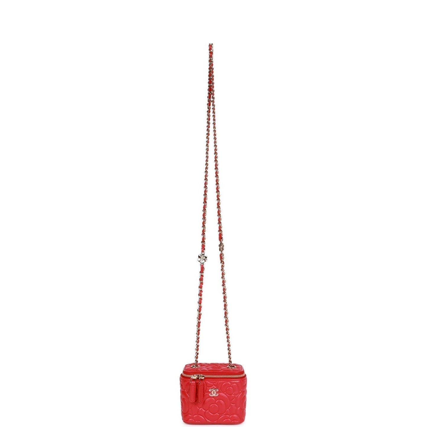 Chanel Camellia Mini Vanity Case Red Lambskin Light Gold Hardware