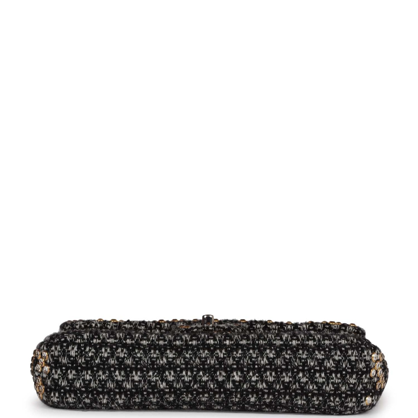 Chanel Medium Single Flap Black and White Tweed With Crystals Silver Hardware