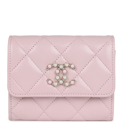 Chanel Mini Crossbody Pearl Wallet Pink Caviar Light Gold Hardware