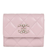 Chanel Mini Crossbody Pearl Wallet Pink Caviar Light Gold Hardware