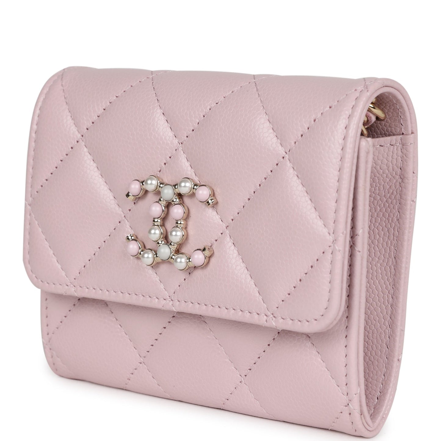 Chanel Mini Crossbody Pearl Wallet Pink Caviar Light Gold Hardware