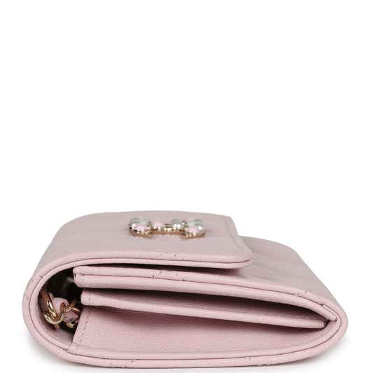 Chanel Mini Crossbody Pearl Wallet Pink Caviar Light Gold Hardware